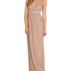 ADRIANNA PAPELL Beaded-Waist Metallic Gown